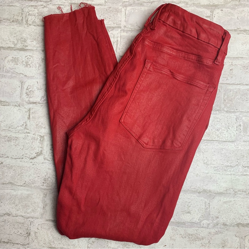 Good American Good Waist Crop Pants  Leggings Red Coated EUC 10😍